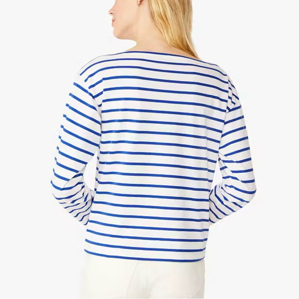 kate spade ♠️- Harbor Stripe Long Sleeve T Shirt, in “Fresh White”, Size Medium - Picture 2 of 3